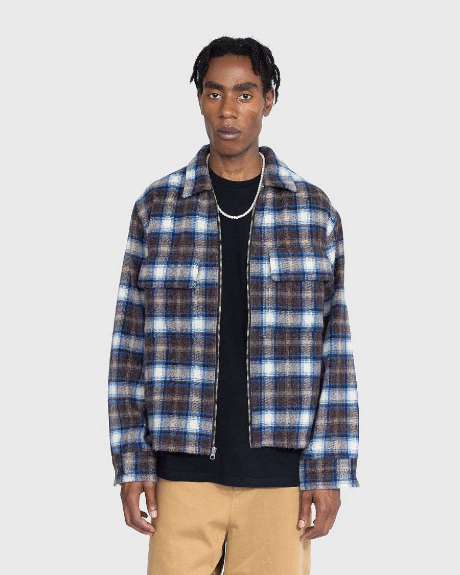 Toj Highsnobiety | Highsnobiety Neu York Shaggy Wool Plaid Zip Shirt Brun