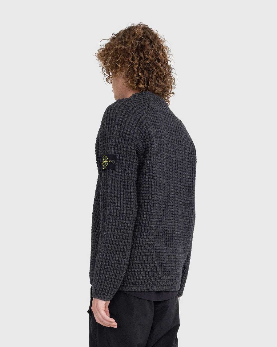 Toj Stone Island | Stone Island Vaffelstrikket Sweater Melange Charcoal