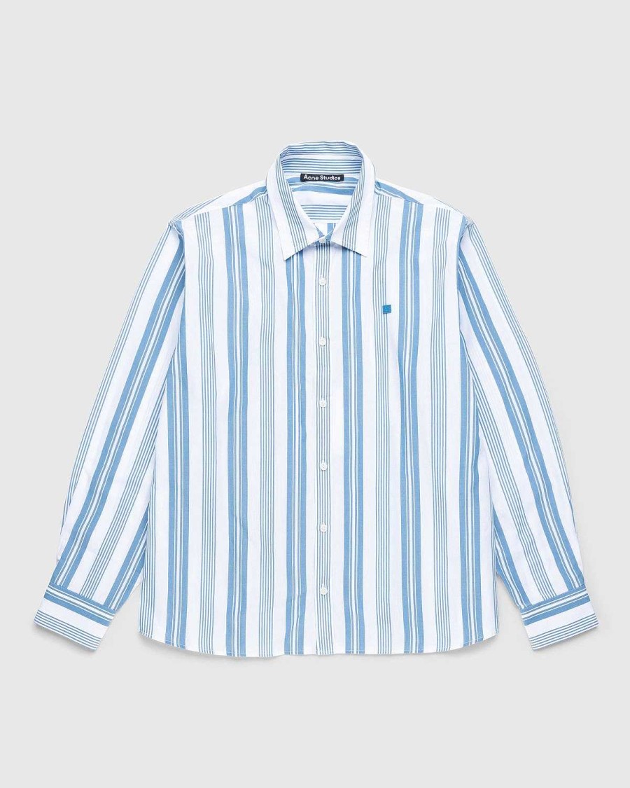 Toj Acne Studios | Acne Studios Stripe Button-Up Skjorte Hvid/Stalbla