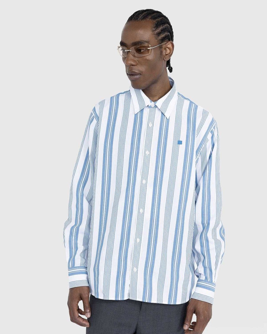 Toj Acne Studios | Acne Studios Stripe Button-Up Skjorte Hvid/Stalbla