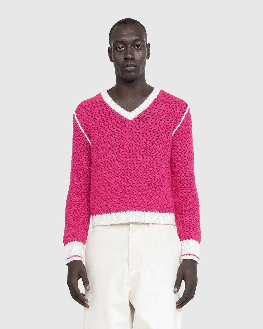 Toj Stockholm Surfboard Club | Stockholm Surfboard Club Strikket Sweater Med V-Hals Flou Pink