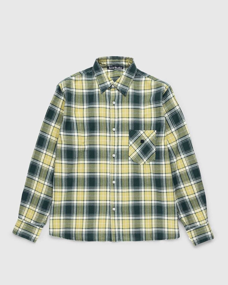 Toj Acne Studios | Acne Studios Check Button-Up Skjorte Skovgron/Lysegron