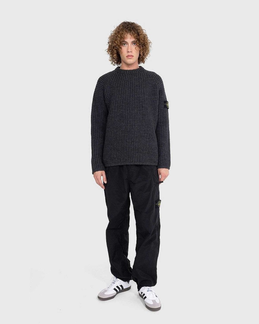 Toj Stone Island | Stone Island Vaffelstrikket Sweater Melange Charcoal