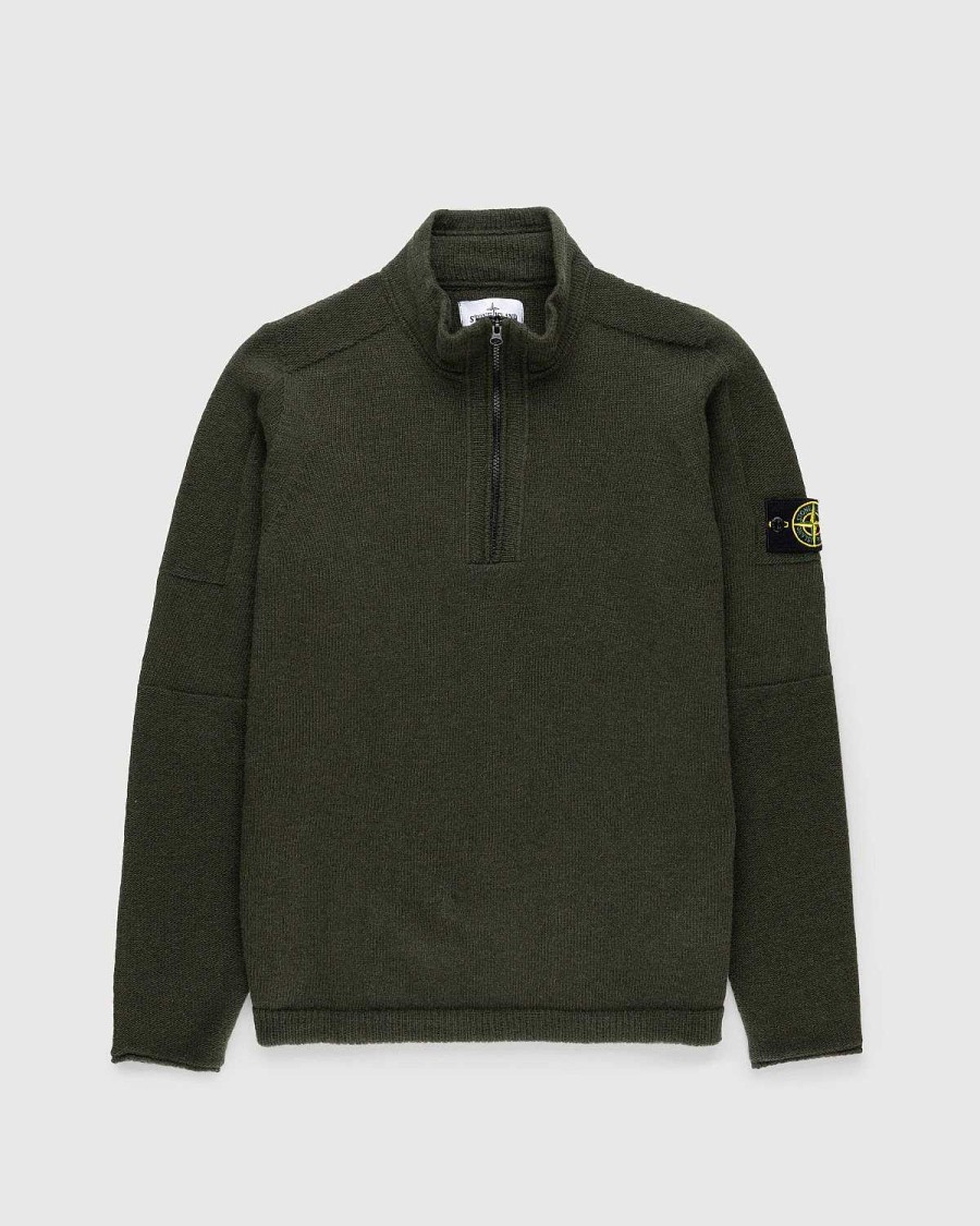 Toj Stone Island | Stone Island Lammeuld Half-Zip Knit Olive